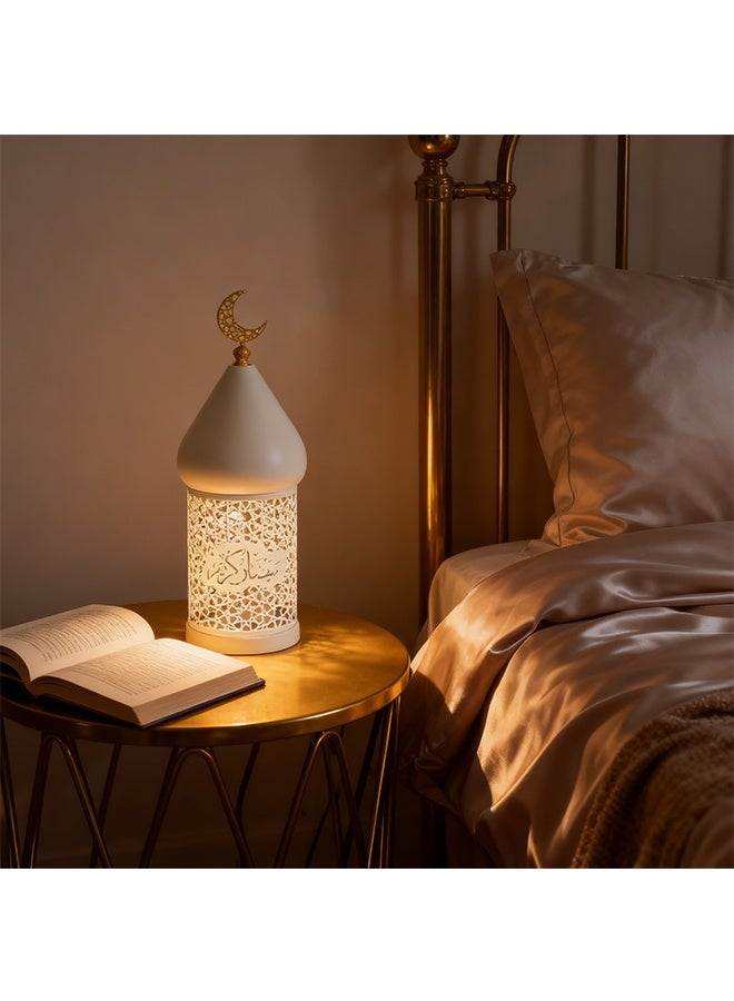 Ramadan Hollowed-out Led Lantern, Eid Lighting Fixtures - Battery Operated Moroccan Hollow-out Iron LED Light for Home, Desk, Bedroom, Living Room, Decoration & Gift (White - Excluding the battery) - Image 3